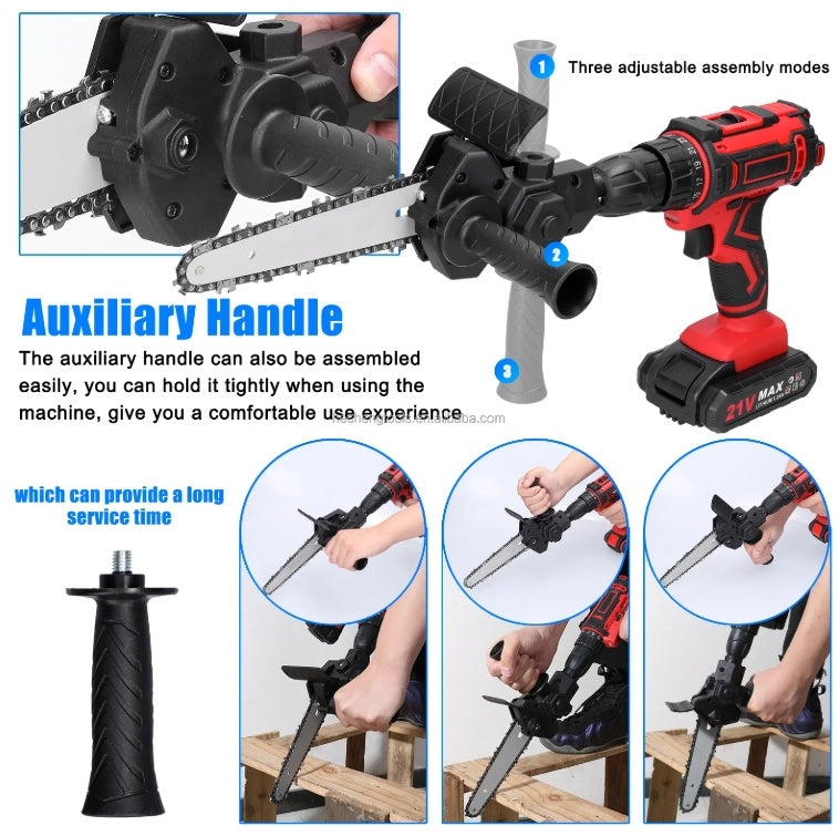 1pc, Mini Electric Drill Chainsaw, Electric Chain Saw Drill Attachment, Chain Saw Drill Attachment, Chainsaw Convertor, Chainsaw For Woodworking Gardening