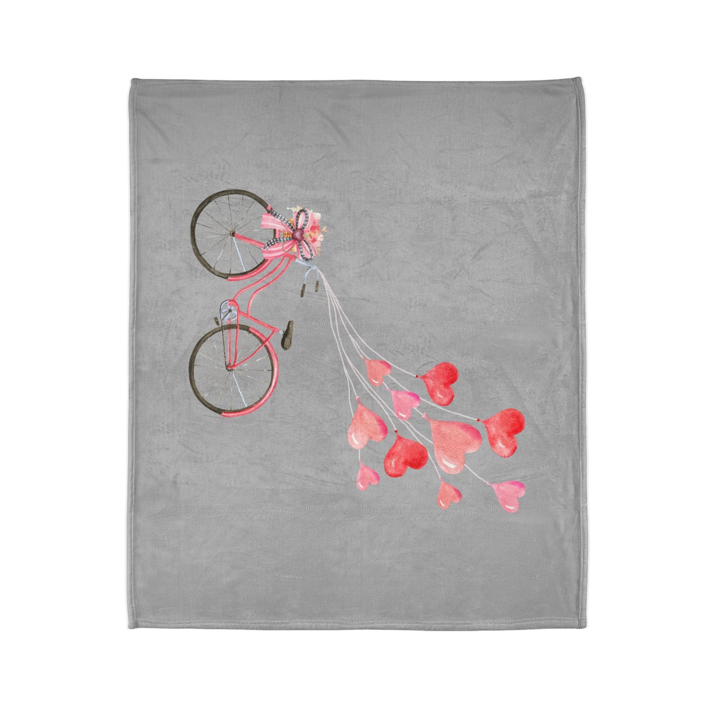 Plush Valentine’s Blanket with Vintage Coquette Bicycle Design & Heart Balloons