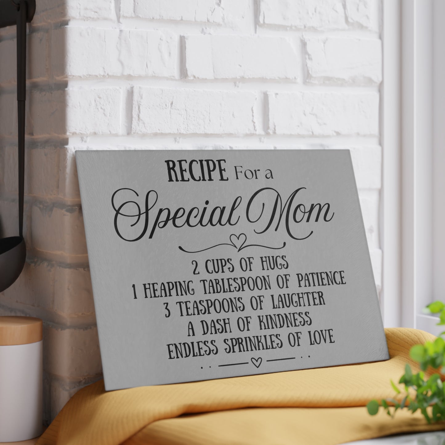 Recipe for a Special Mom – 8x11 or 11x15 Decorative Glass Cutting Board – Mother’s Day Gift, Kitchen Decor