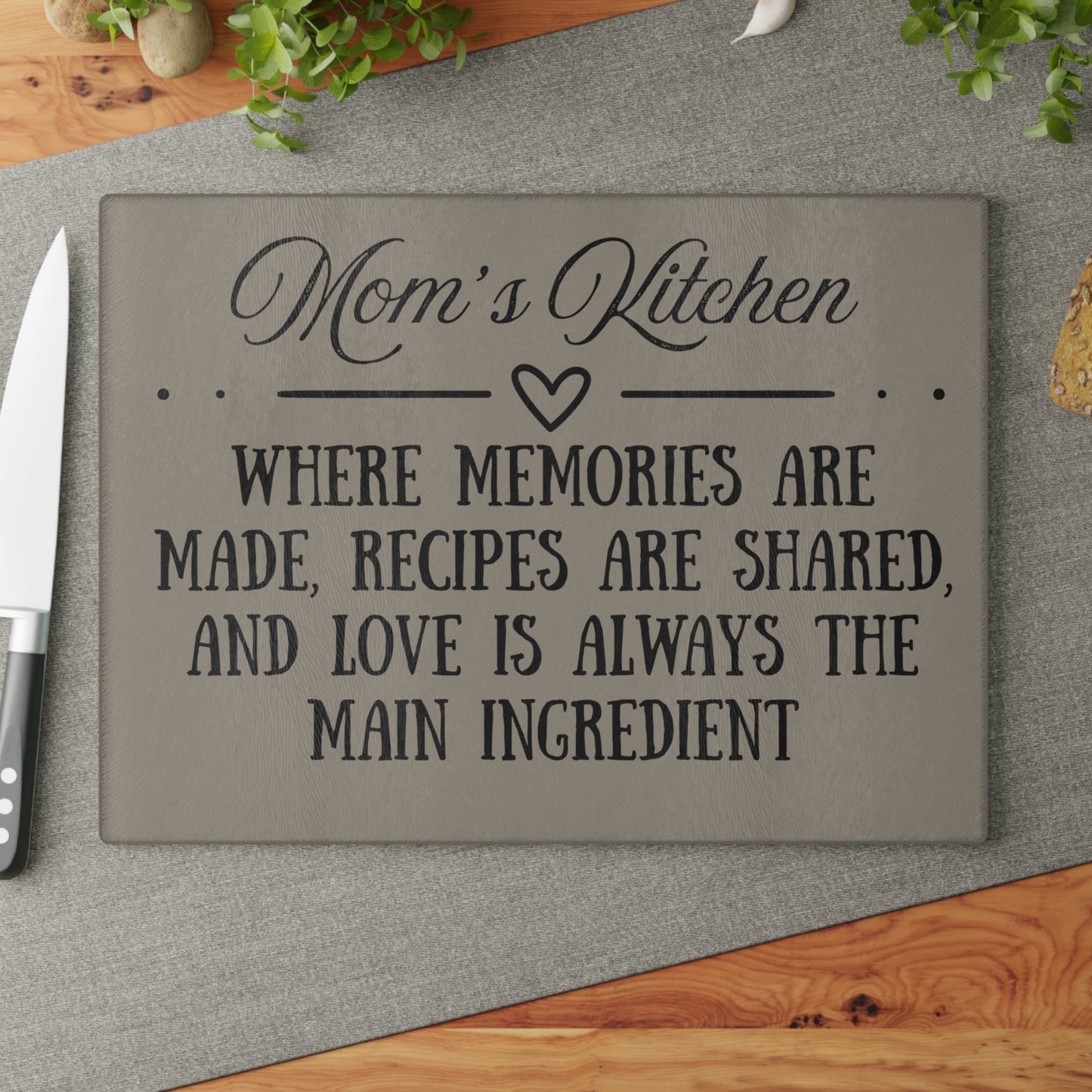 Mom’s Kitchen – Where Memories Are Made | 8x11 Glass Cutting Board | Mother’s Day Gift | Farmhouse Kitchen Decor