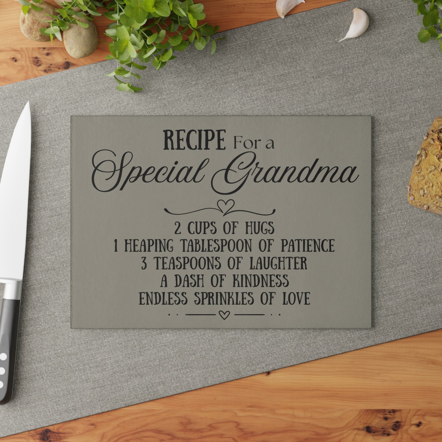 Personalized Grandma Recipe Glass Cutting Board - Heartfelt Kitchen Decor