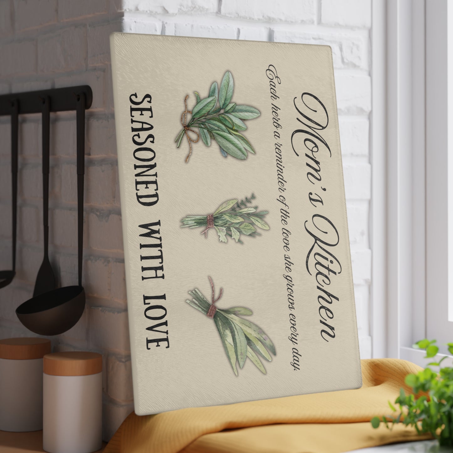 Personalized Herb Glass Cutting Board - "Seasoned with Love" Kitchen Decor