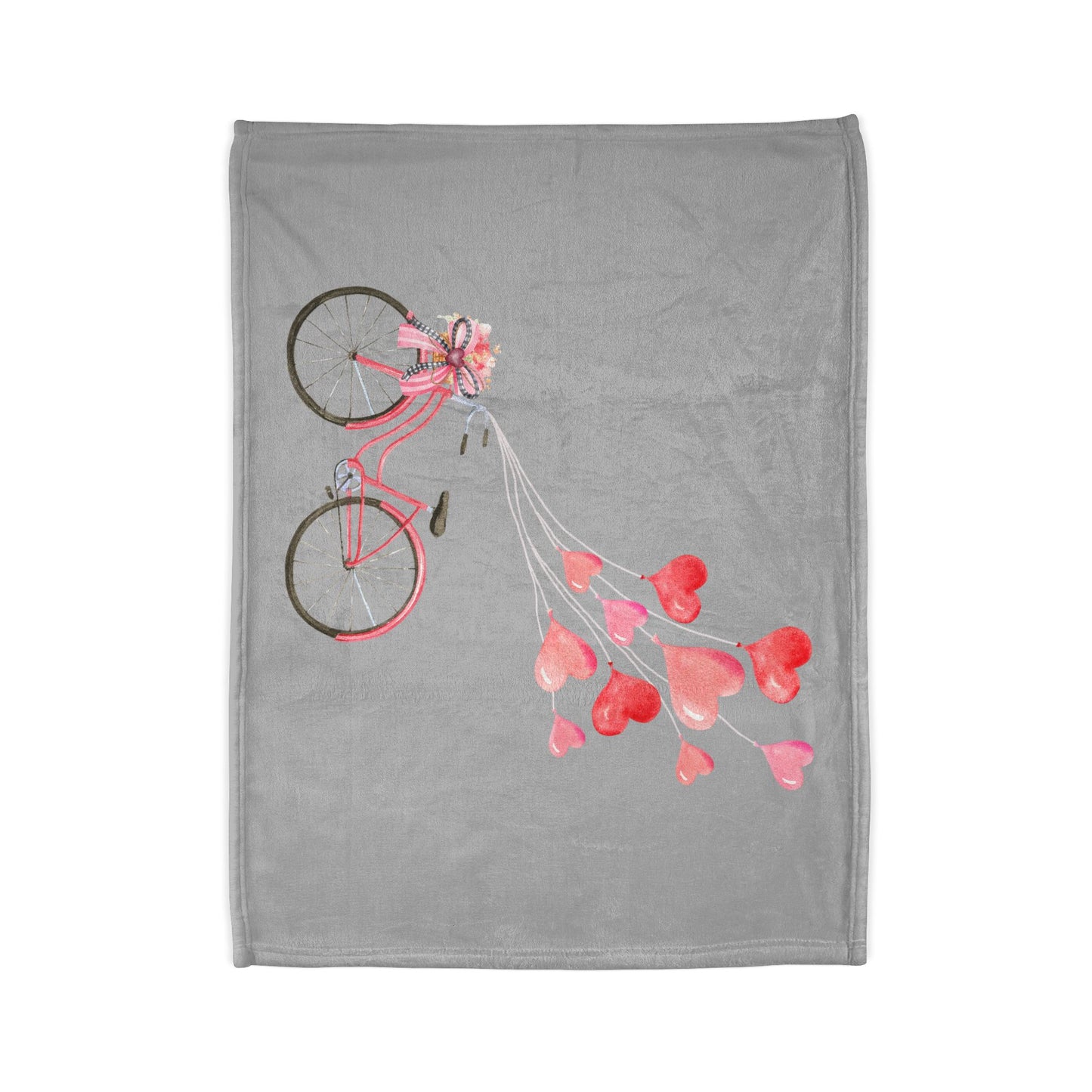 Plush Valentine’s Blanket with Vintage Coquette Bicycle Design & Heart Balloons
