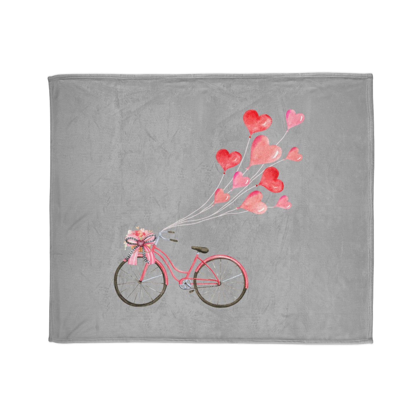 Plush Valentine’s Blanket with Vintage Coquette Bicycle Design & Heart Balloons
