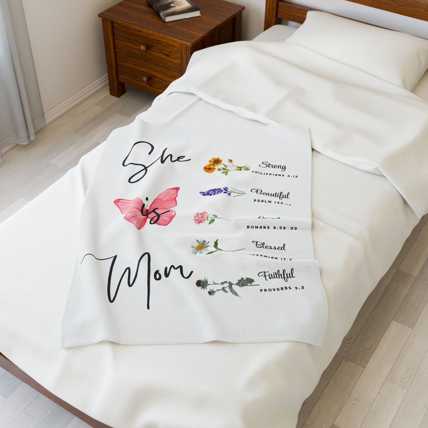 Inspirational Mom Velveteen Plush Blanket - Strength, Beauty, Love, Blessings & Faith