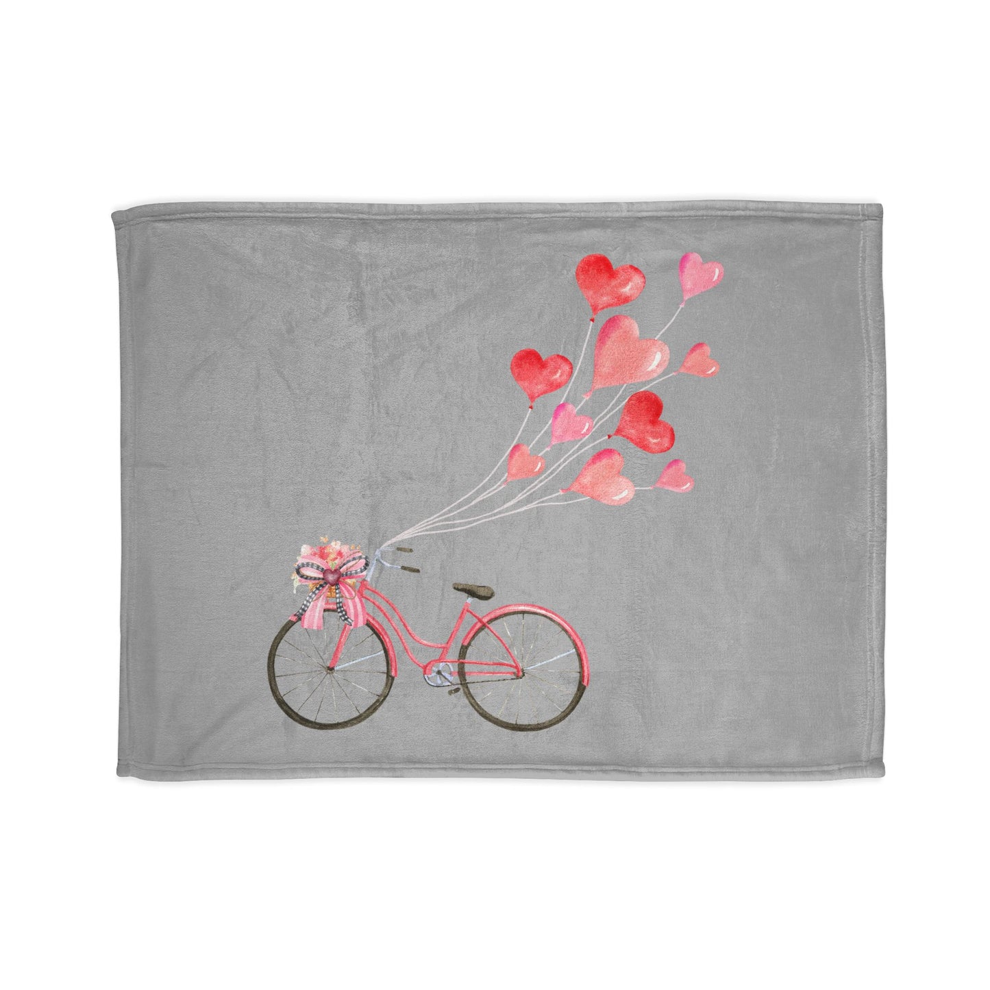 Plush Valentine’s Blanket with Vintage Coquette Bicycle Design & Heart Balloons