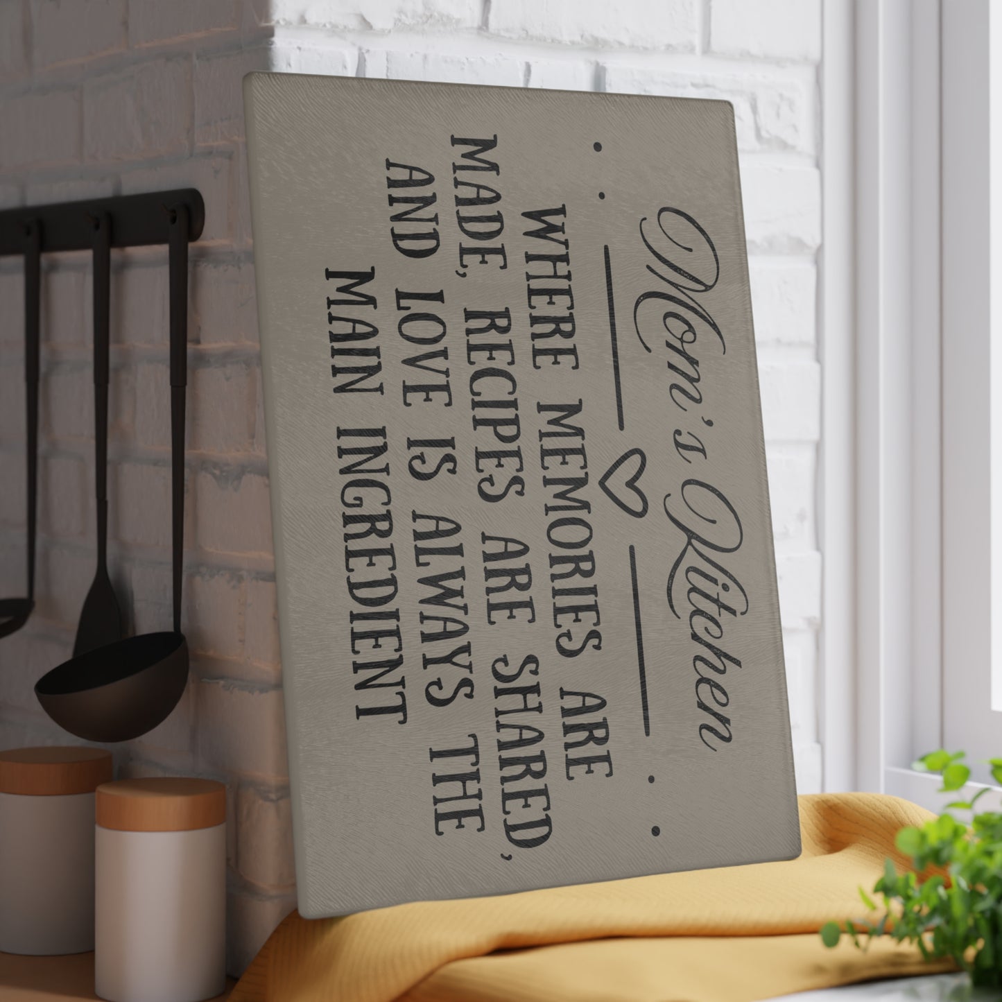Mom’s Kitchen – Where Memories Are Made | 8x11 Glass Cutting Board | Mother’s Day Gift | Farmhouse Kitchen Decor