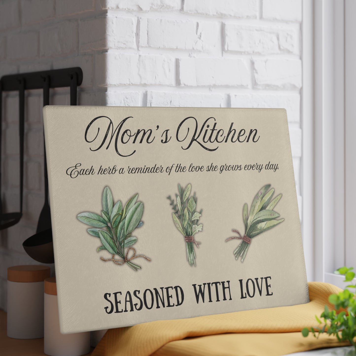 Personalized Herb Glass Cutting Board - "Seasoned with Love" Kitchen Decor