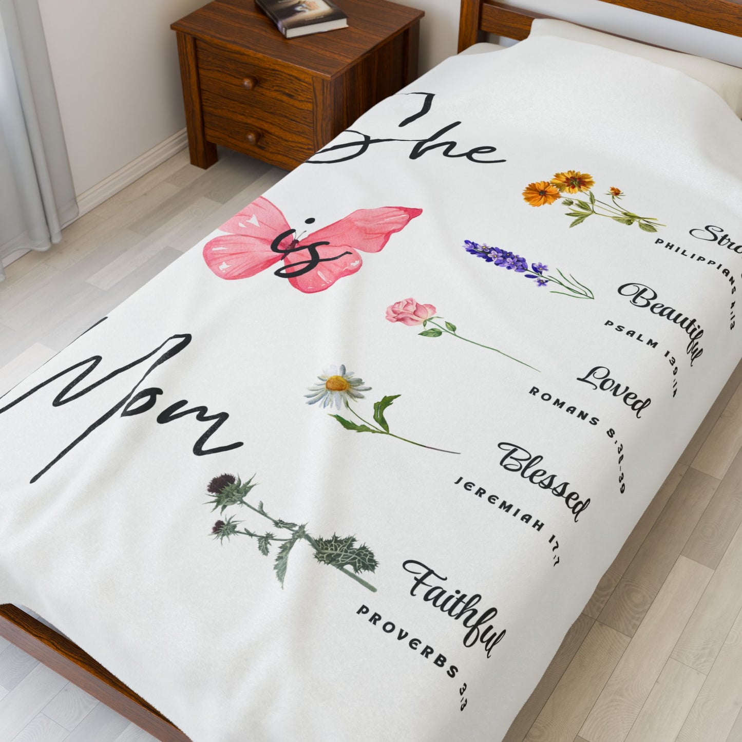 Inspirational Mom Velveteen Plush Blanket - Strength, Beauty, Love, Blessings & Faith