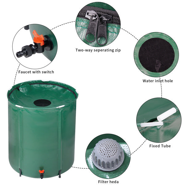 50 Gallon Folding Rain Barrel Water Collector Green