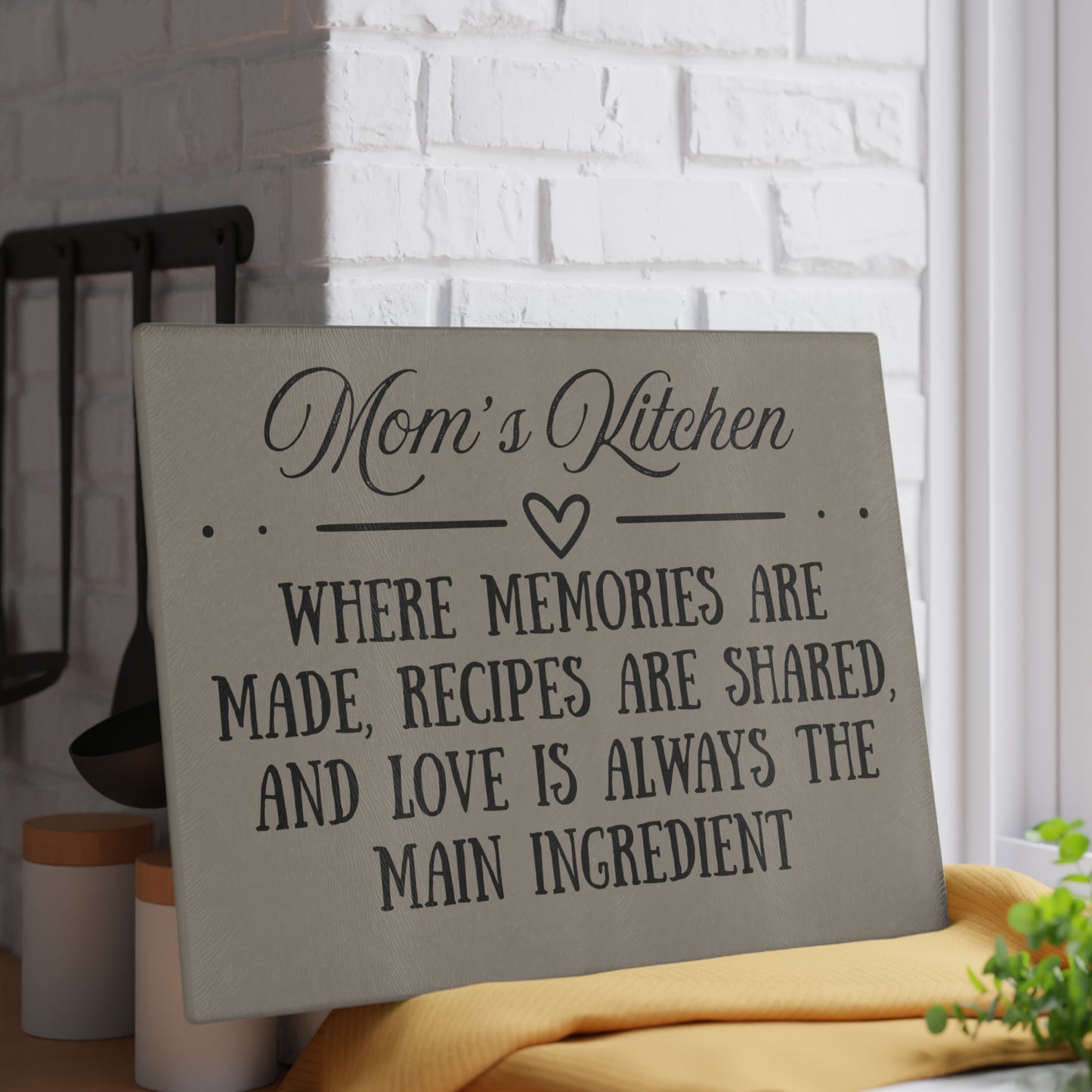 Mom’s Kitchen – Where Memories Are Made | 8x11 Glass Cutting Board | Mother’s Day Gift | Farmhouse Kitchen Decor