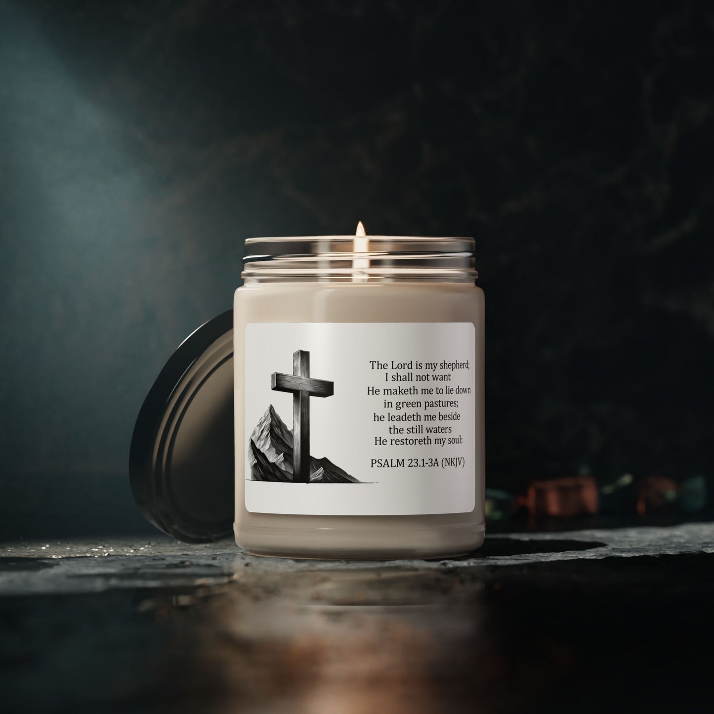 Embrace Faith and Nature with Our 'The Lord is My Shepherd, Scented Soy Candle, 9oz