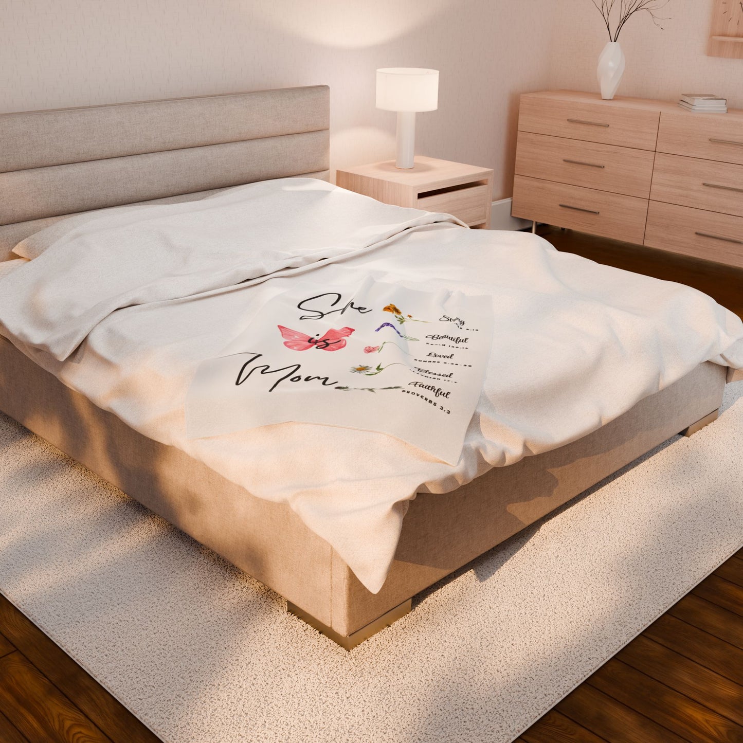 Inspirational Mom Velveteen Plush Blanket - Strength, Beauty, Love, Blessings & Faith