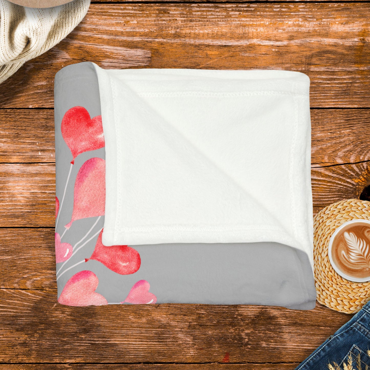Plush Valentine’s Blanket with Vintage Coquette Bicycle Design & Heart Balloons