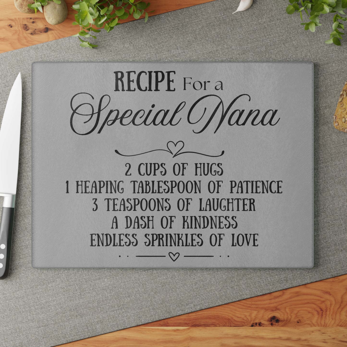 Recipe Glass Cutting Board for Special Nana – Heartfelt Kitchen Gift