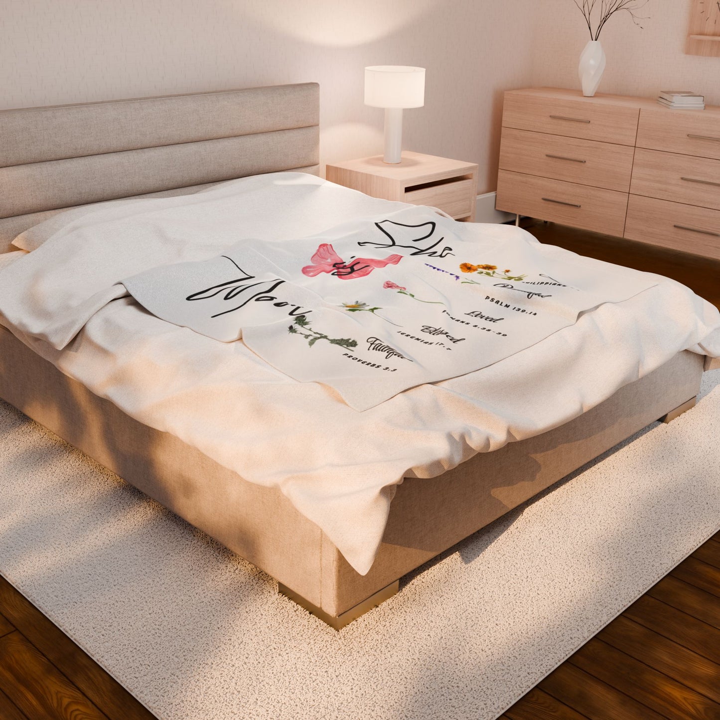 Inspirational Mom Velveteen Plush Blanket - Strength, Beauty, Love, Blessings & Faith