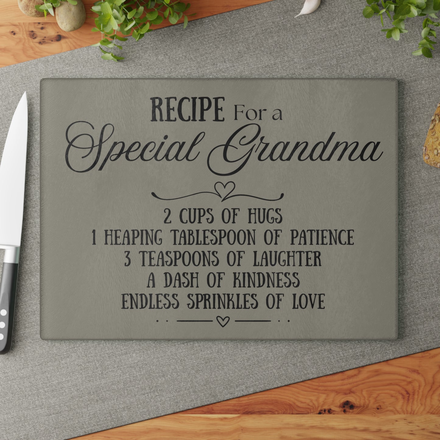 Personalized Grandma Recipe Glass Cutting Board - Heartfelt Kitchen Decor