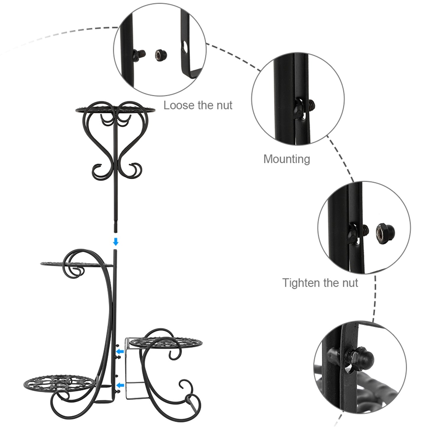 Round Potted Slot, Metal Plant Stand - Black