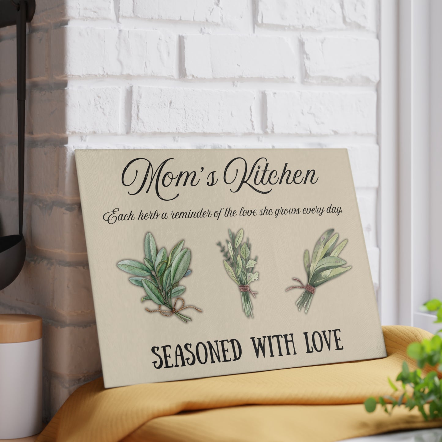 Personalized Herb Glass Cutting Board - "Seasoned with Love" Kitchen Decor