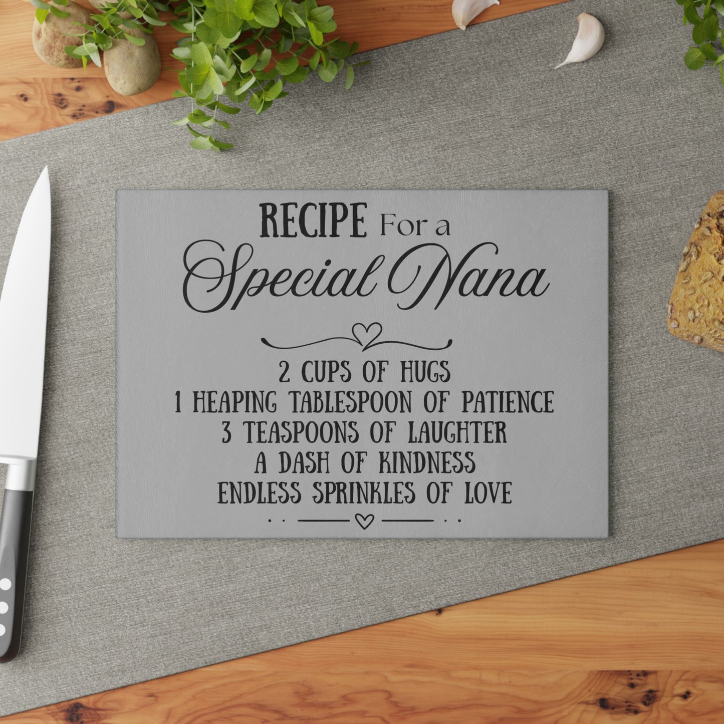 Recipe Glass Cutting Board for Special Nana – Heartfelt Kitchen Gift