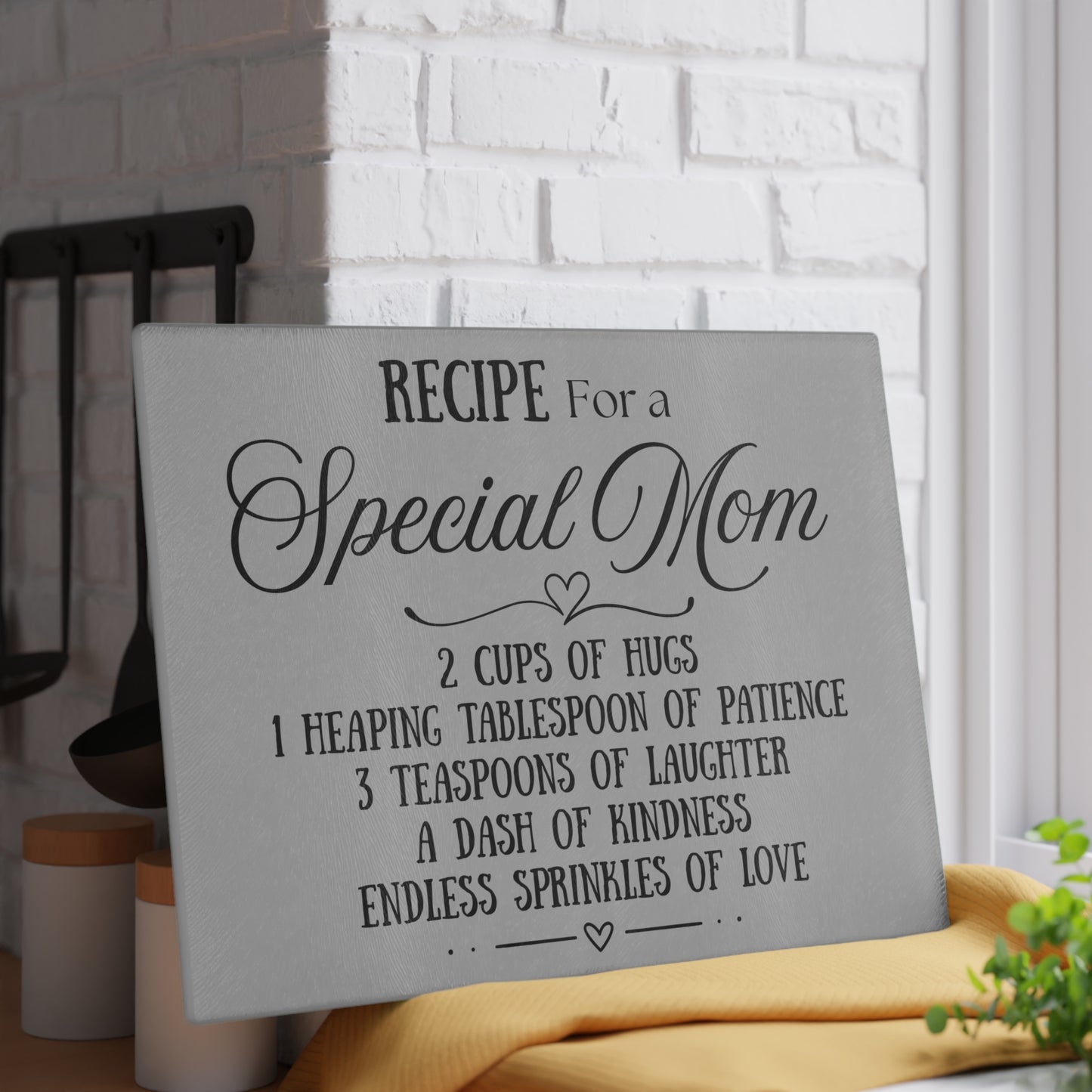 Recipe for a Special Mom – 8x11 or 11x15 Decorative Glass Cutting Board – Mother’s Day Gift, Kitchen Decor