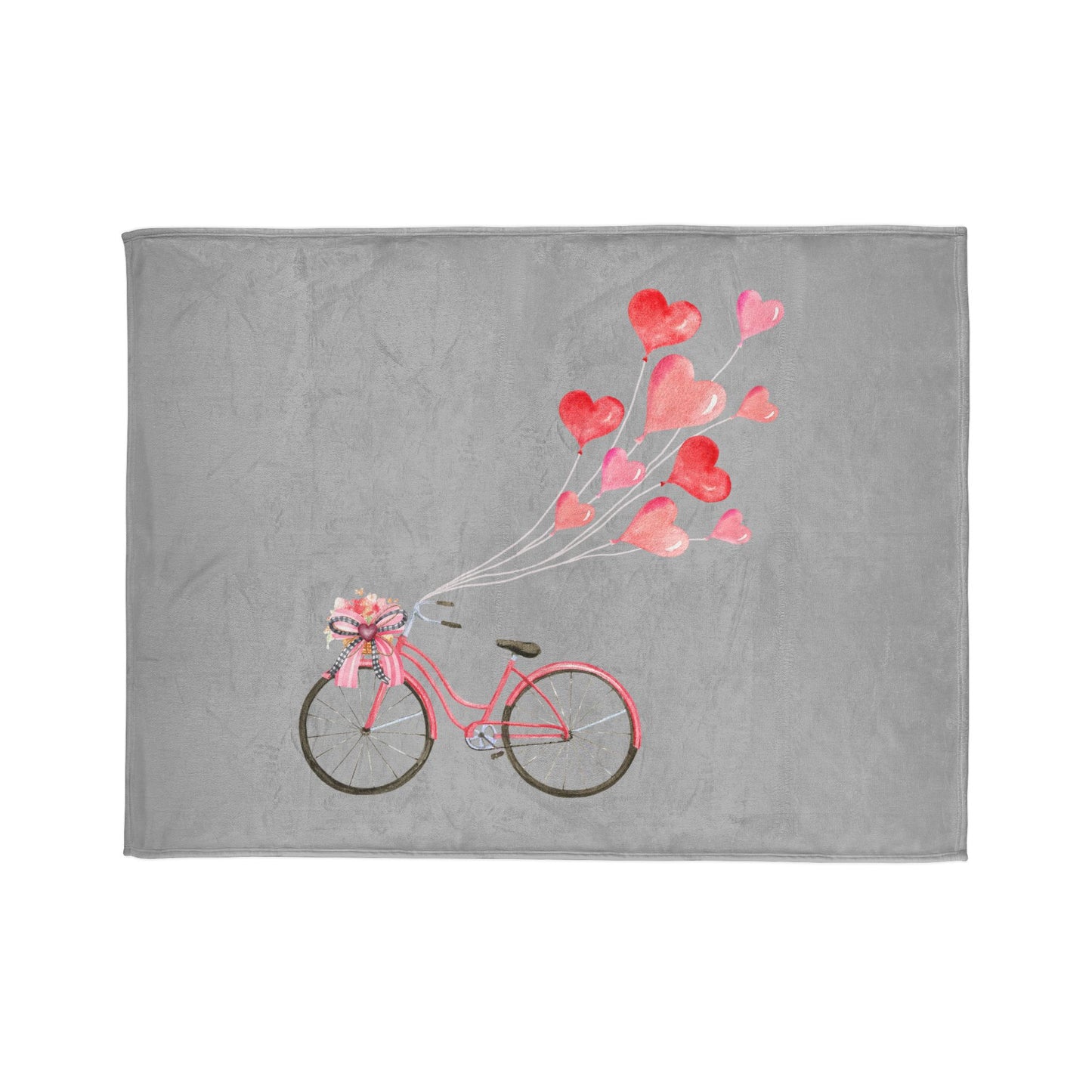 Plush Valentine’s Blanket with Vintage Coquette Bicycle Design & Heart Balloons