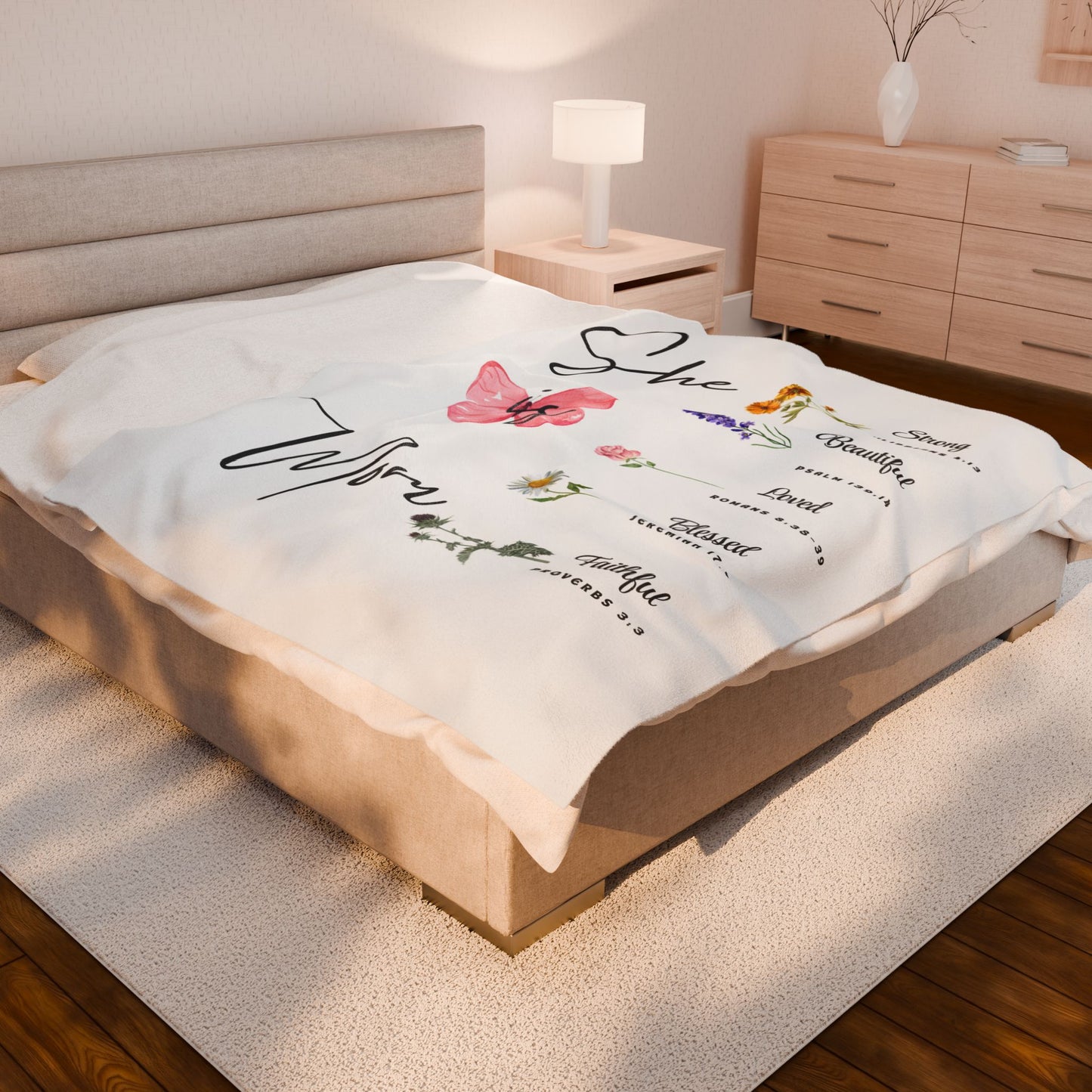 Inspirational Mom Velveteen Plush Blanket - Strength, Beauty, Love, Blessings & Faith