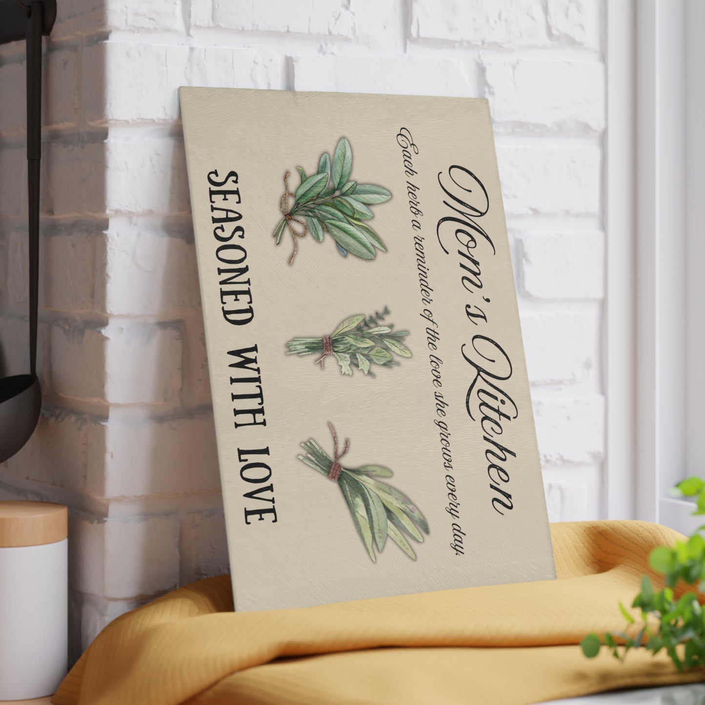Personalized Herb Glass Cutting Board - "Seasoned with Love" Kitchen Decor