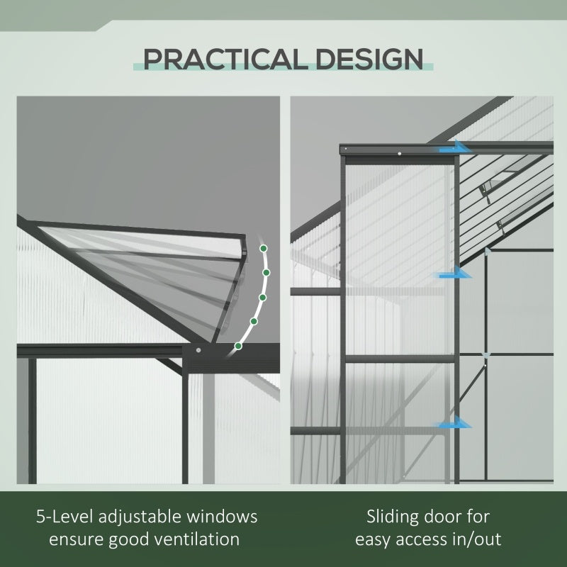 Large Greenhouse With Adjustable Roof Vent And Sliding Door Aluminum Greenhouse For Winter Clear