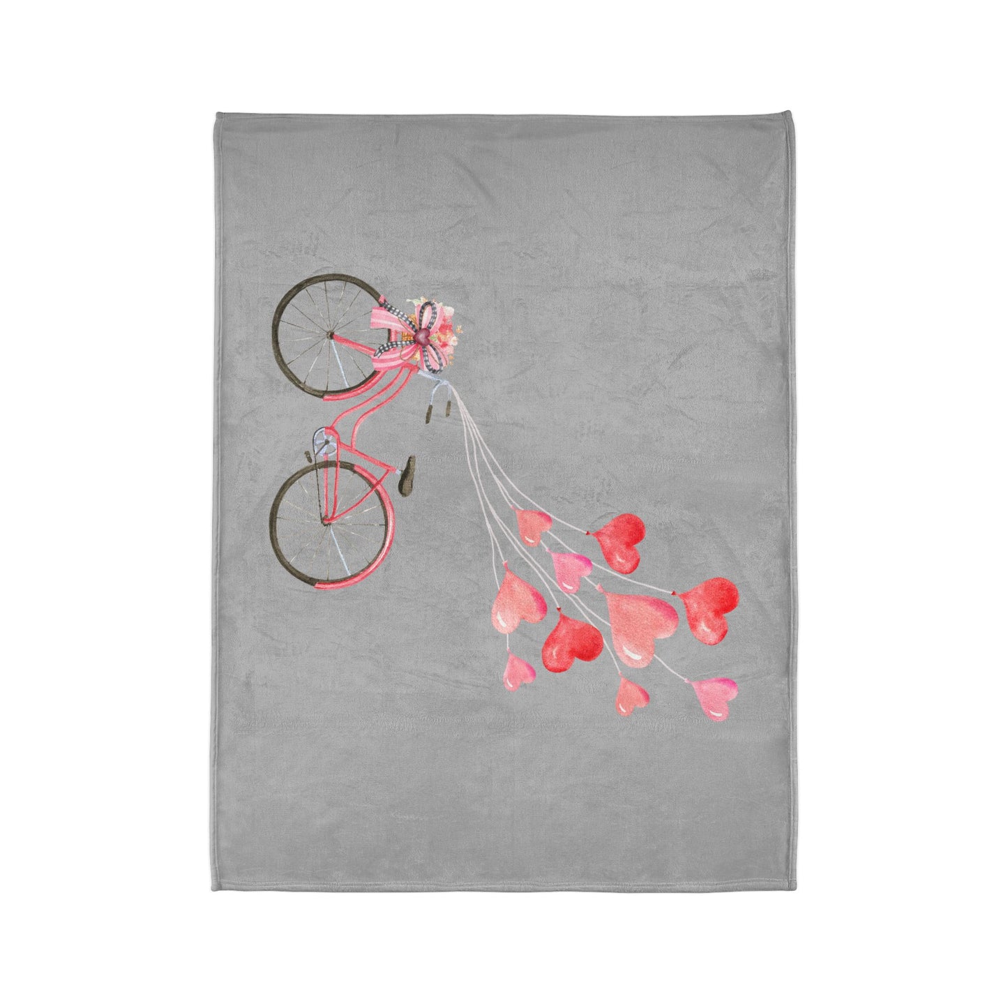 Plush Valentine’s Blanket with Vintage Coquette Bicycle Design & Heart Balloons