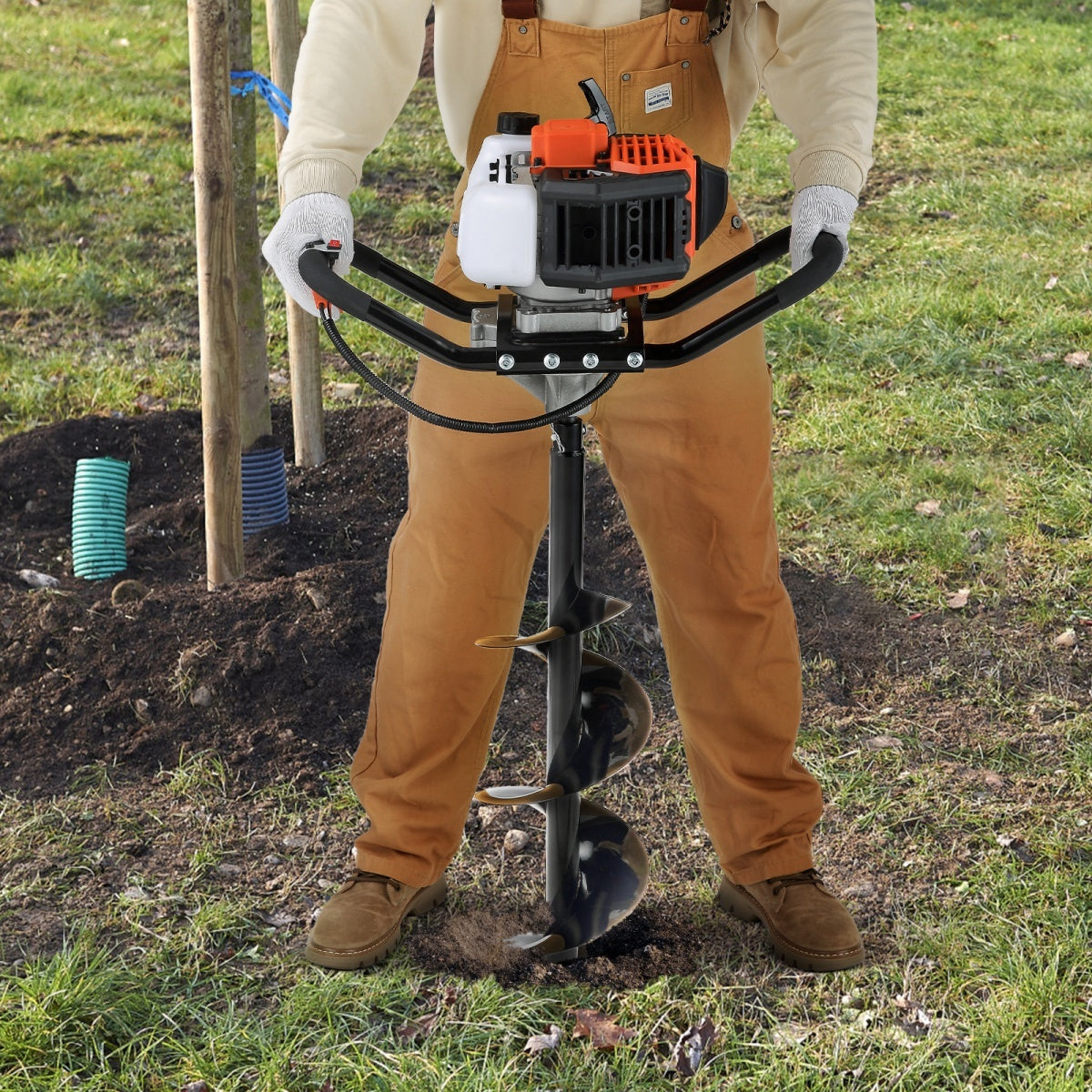 VEVOR Post Hole Digger, 43cc 1250W Auger Post Hole Digger, Gas Powered Earth Digger With Earth Auger Drill Bit, 30 Inch Long Alloy Steel Auger, For Farmland, Garden And Plant, EPA Certification