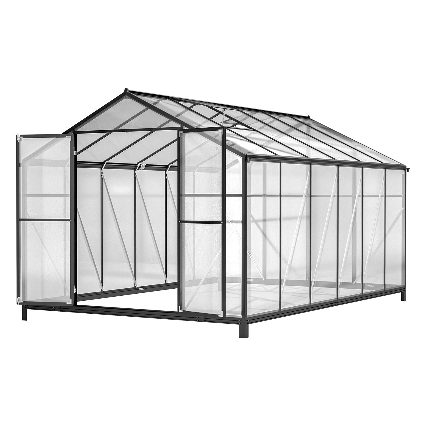 8' X 12' Outdoor Greenhouse, Heavy Duty Polycarbonate Greenhouse, Large Walk-in Greenhouse With Double Doors And Two Ventilation Windows, Aluminum Greenhouse For Outdoor Greenhouse Garden Backyard
