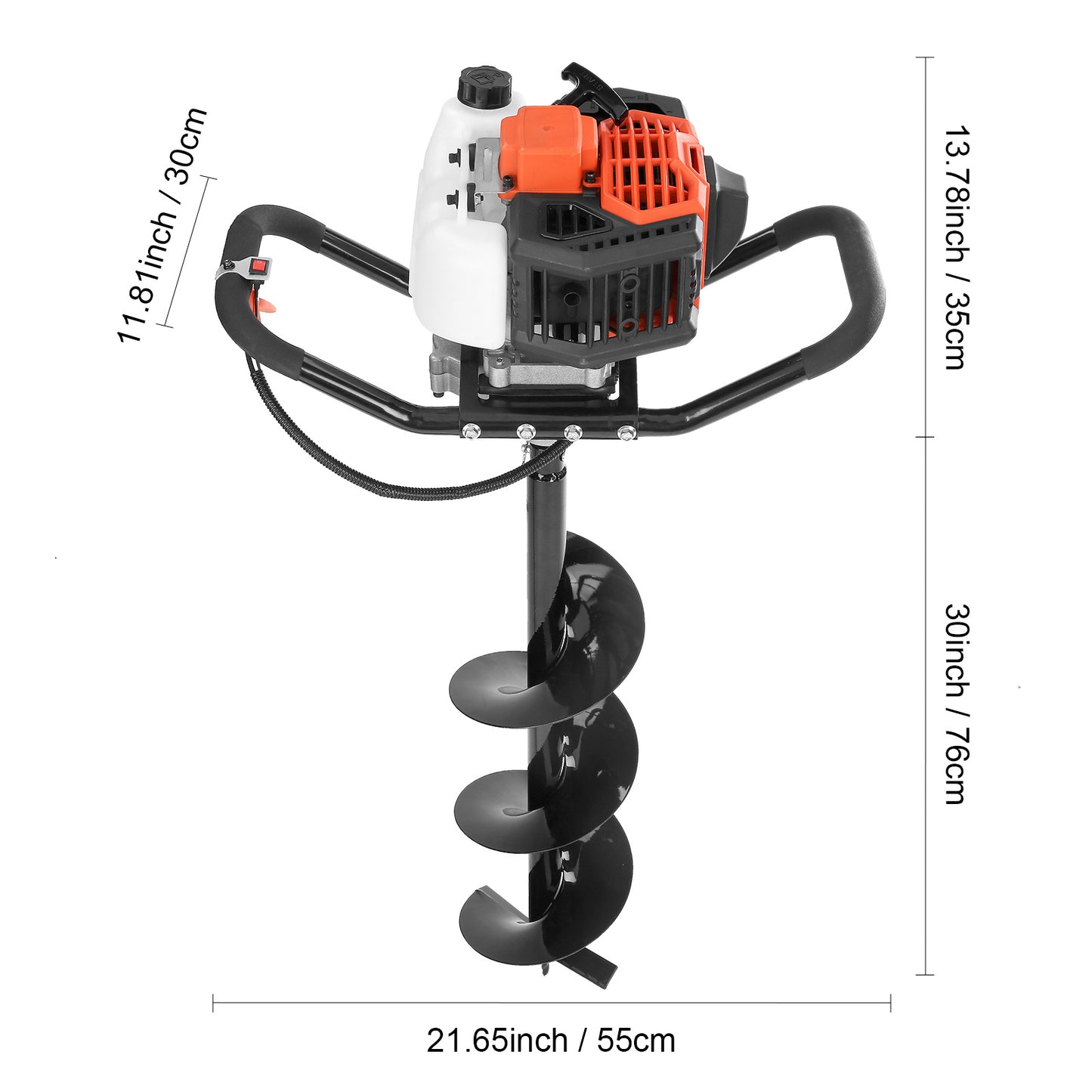 VEVOR Post Hole Digger, 43cc 1250W Auger Post Hole Digger, Gas Powered Earth Digger With Earth Auger Drill Bit, 30 Inch Long Alloy Steel Auger, For Farmland, Garden And Plant, EPA Certification