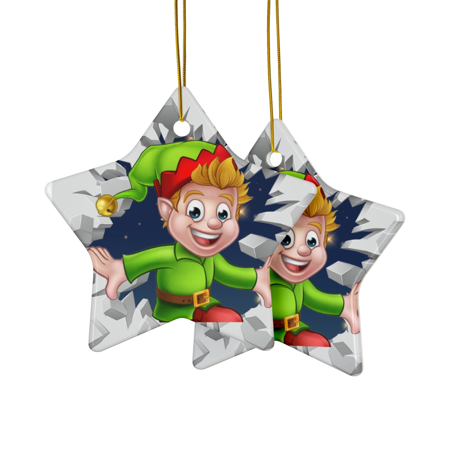 Cute Cartoon Elf Breaking Through Ice Ceramic Ornament, Ceramic Ornaments, 2-Side Print, (1pc, 3pcs, 5pcs, 10pcs)