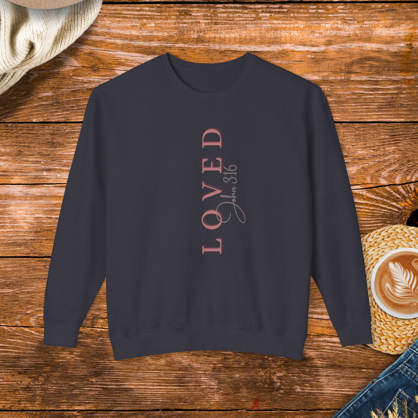 Loved John 3:16 Unisex Lightweight Crewneck Sweatshirt, inspirational message, God, Jesus, bible quote, NKJV