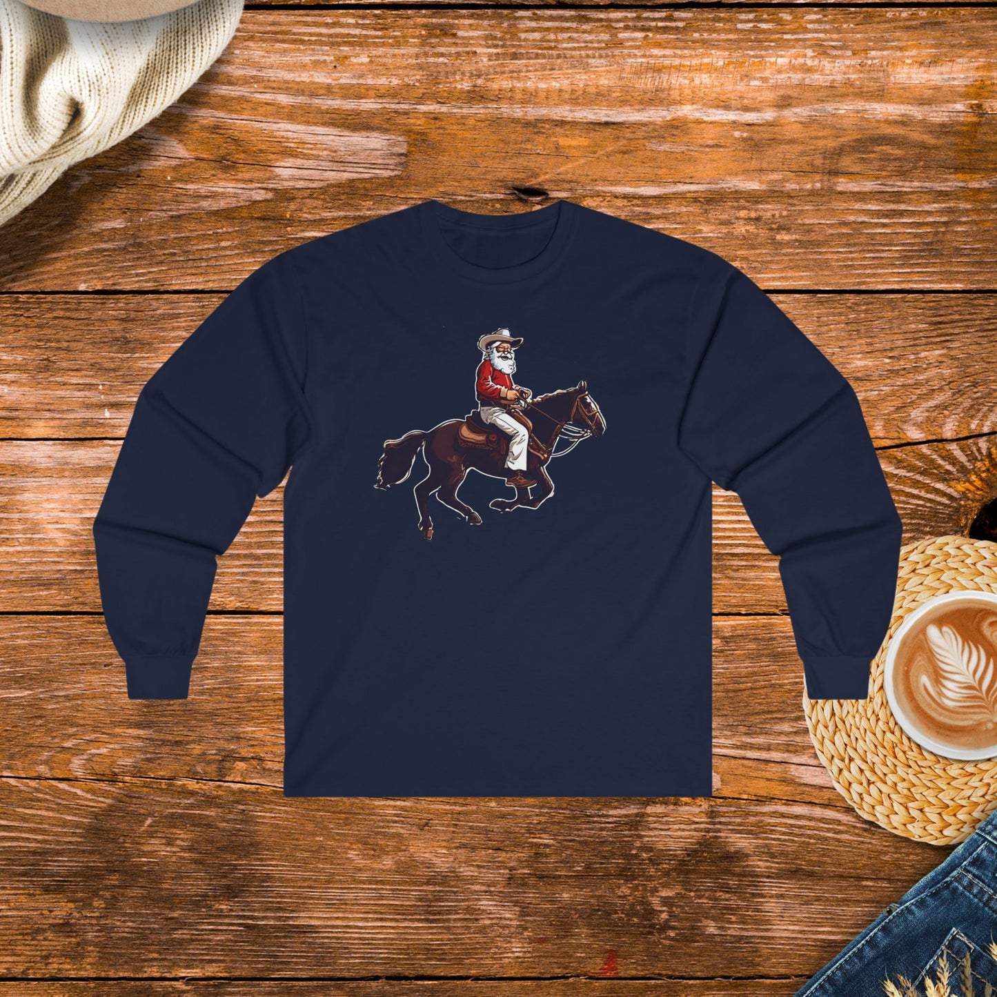 Cowboy Santa on a Horse Long Sleeve Shirt