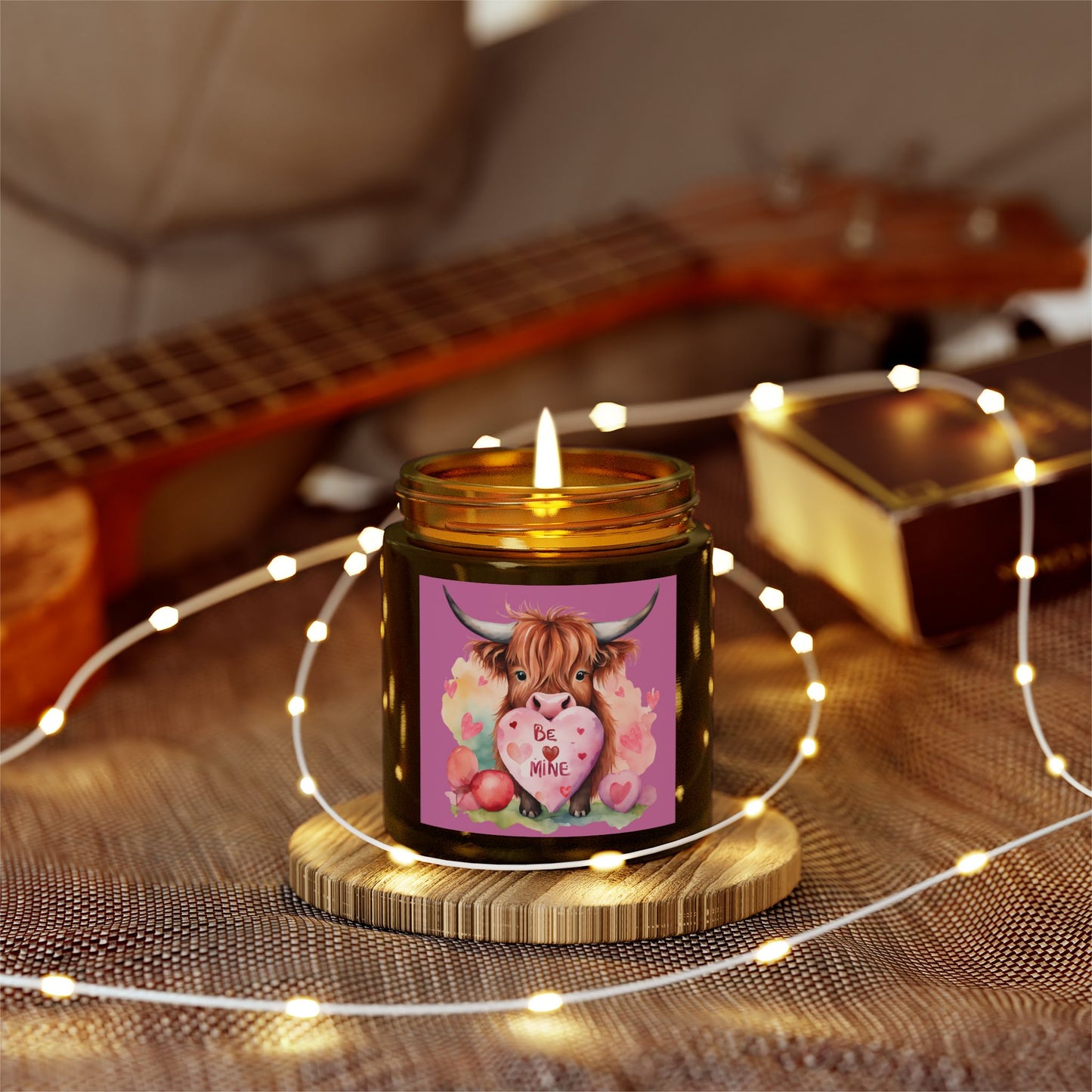 Be Mine Highland Cow Watercolor Scented Candle – Perfect Valentine’s Day Gift