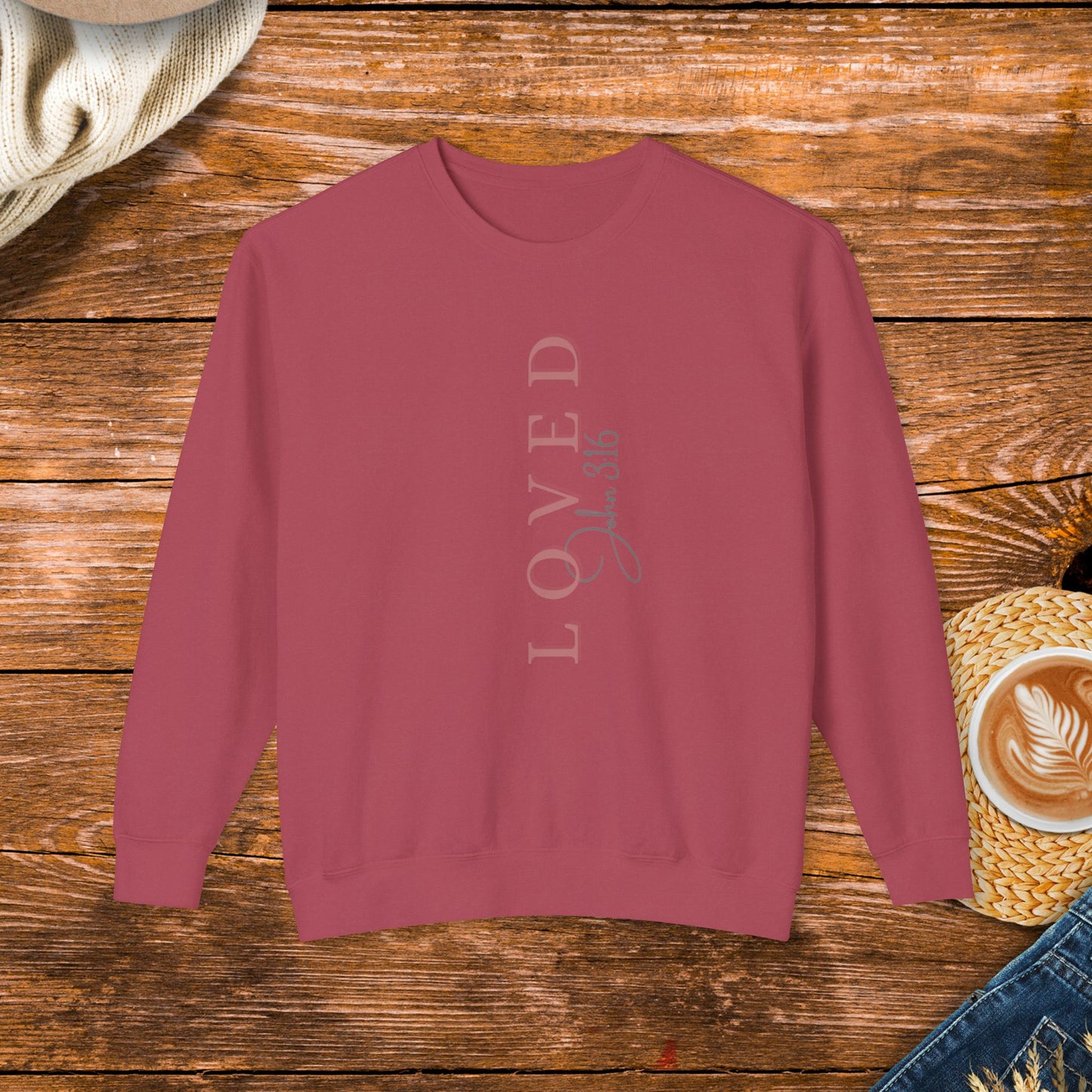 Loved John 3:16 Unisex Lightweight Crewneck Sweatshirt, inspirational message, God, Jesus, bible quote, NKJV