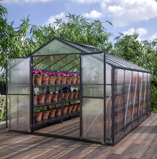 8' X 12' Outdoor Greenhouse, Heavy Duty Polycarbonate Greenhouse, Large Walk-in Greenhouse With Double Doors And Two Ventilation Windows, Aluminum Greenhouse For Outdoor Greenhouse Garden Backyard