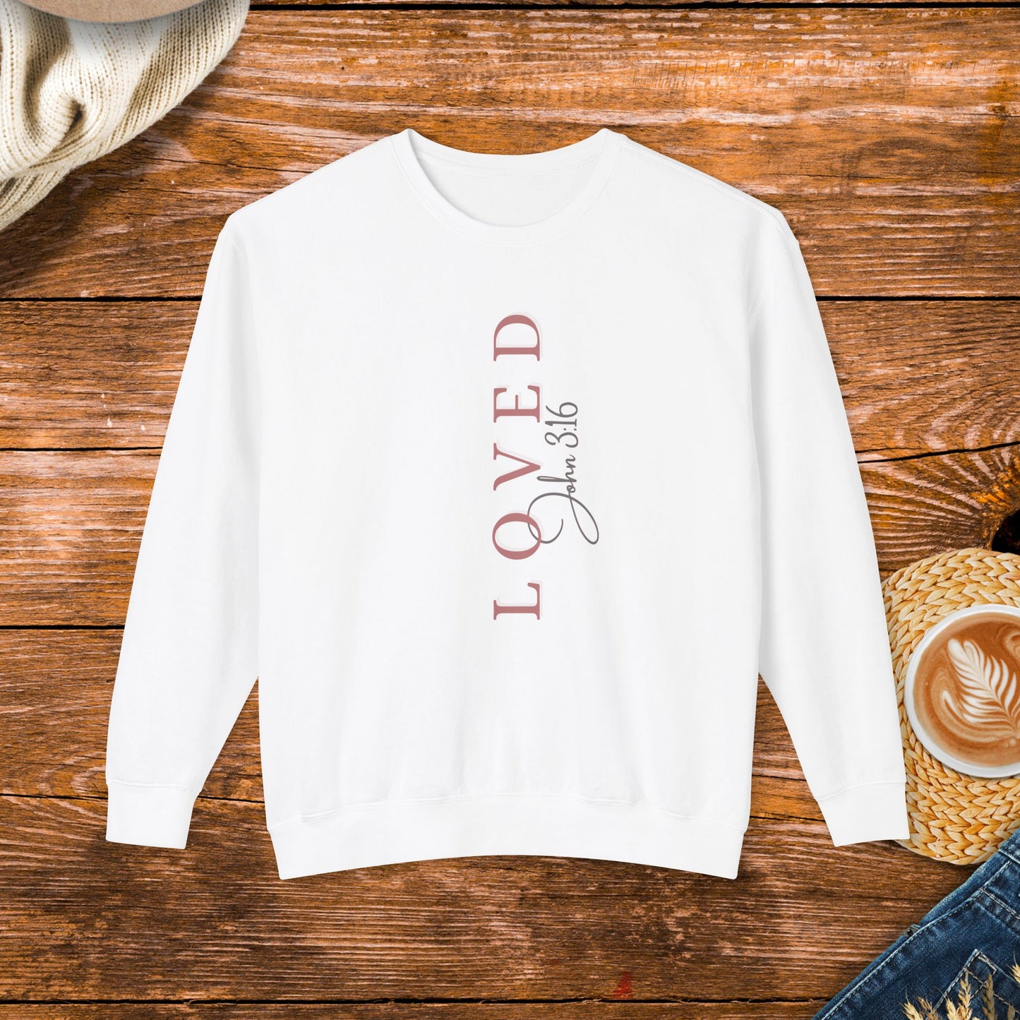 Loved John 3:16 Unisex Lightweight Crewneck Sweatshirt, inspirational message, God, Jesus, bible quote, NKJV