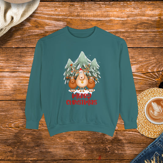 Merry Christmas sweatshirt, Reindeer Christmas sweatshirt, Christmas trees holiday apparel, Cozy Christmas clothing.