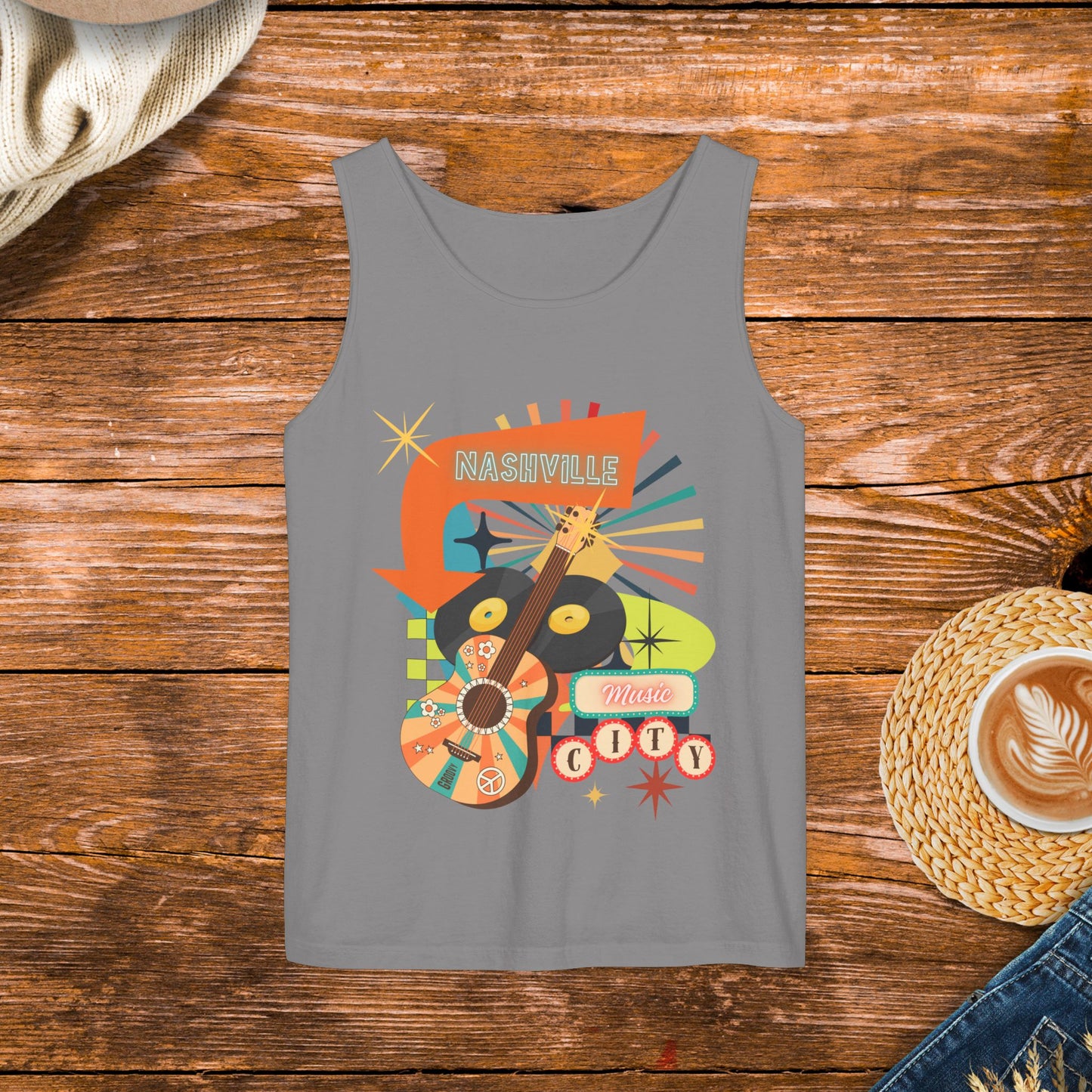 Nashville Music City retro style tank top, country music, country girl tank, fun retro tank top, concert clothing.