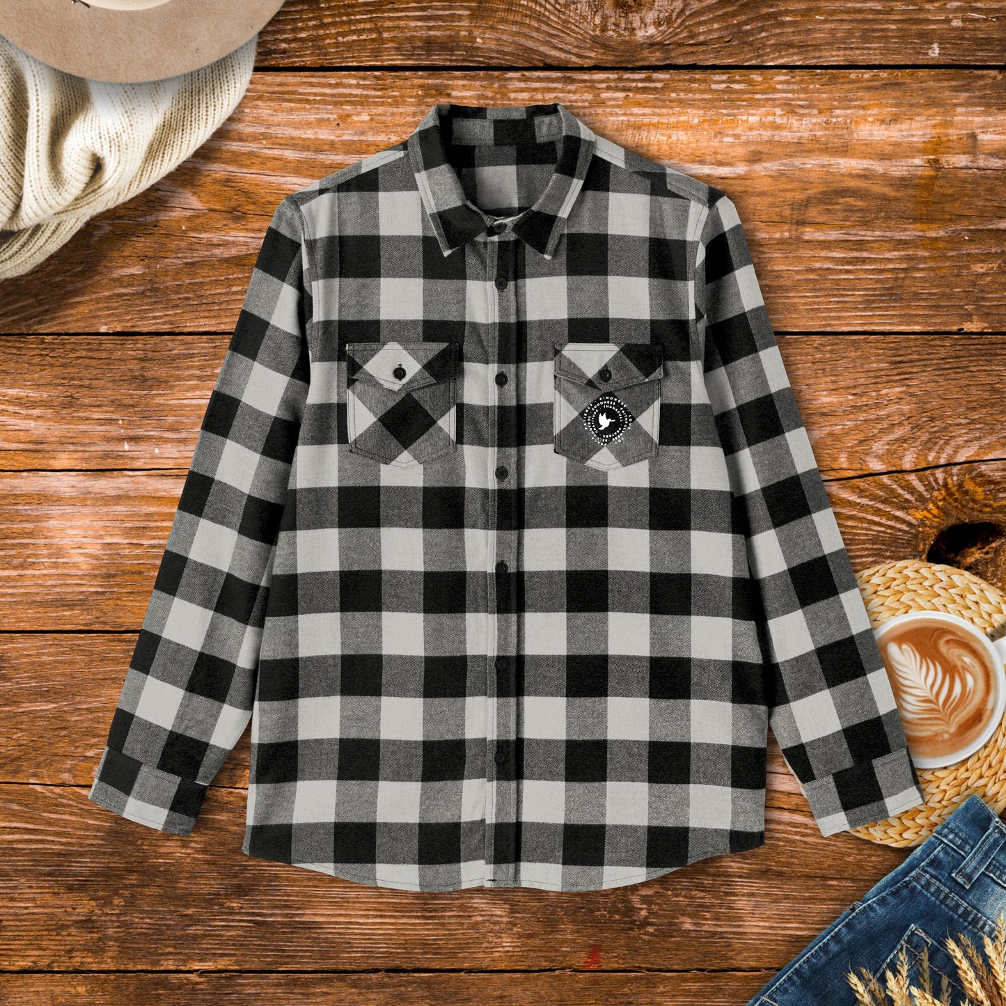 Inspirational flannel shirt, flannel shirt with dove, religious words flannel shirt, faith-inspired clothing.