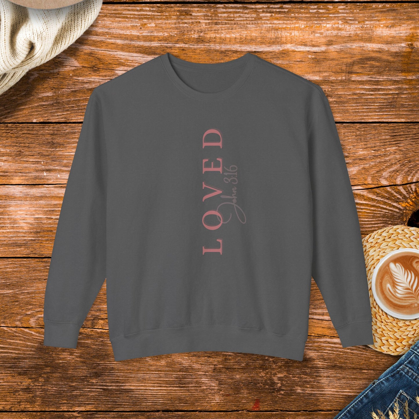 Loved John 3:16 Unisex Lightweight Crewneck Sweatshirt, inspirational message, God, Jesus, bible quote, NKJV