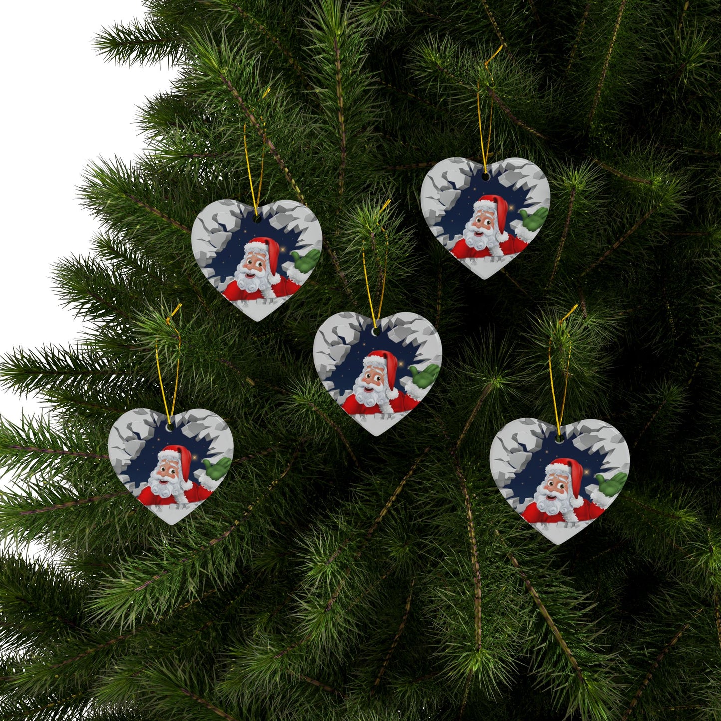 Cute Cartoon Santa Breaking Through Ice Ceramic Ornament, Ceramic Ornaments, 2-Side Print, (1pc, 3pcs, 5pcs, 10pcs)