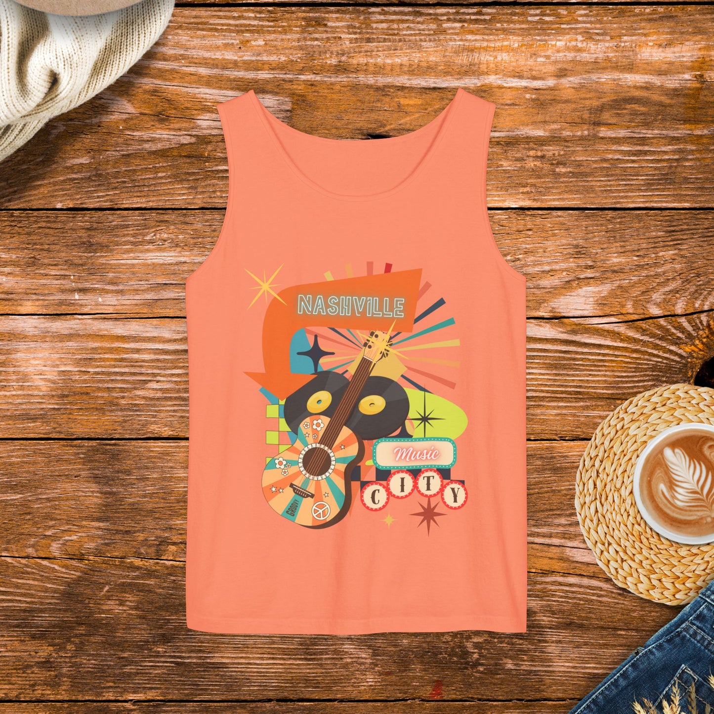 Nashville Music City retro style tank top, country music, country girl tank, fun retro tank top, concert clothing.