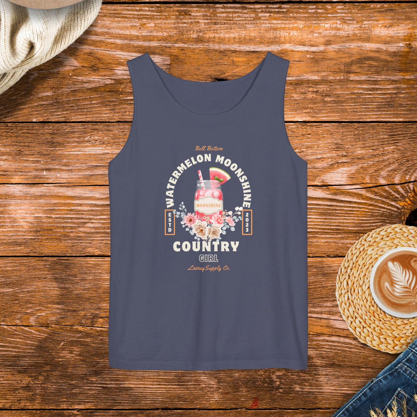 Watermelon moonshine tank top, bell bottom tank, country girl clothing, southern girl.