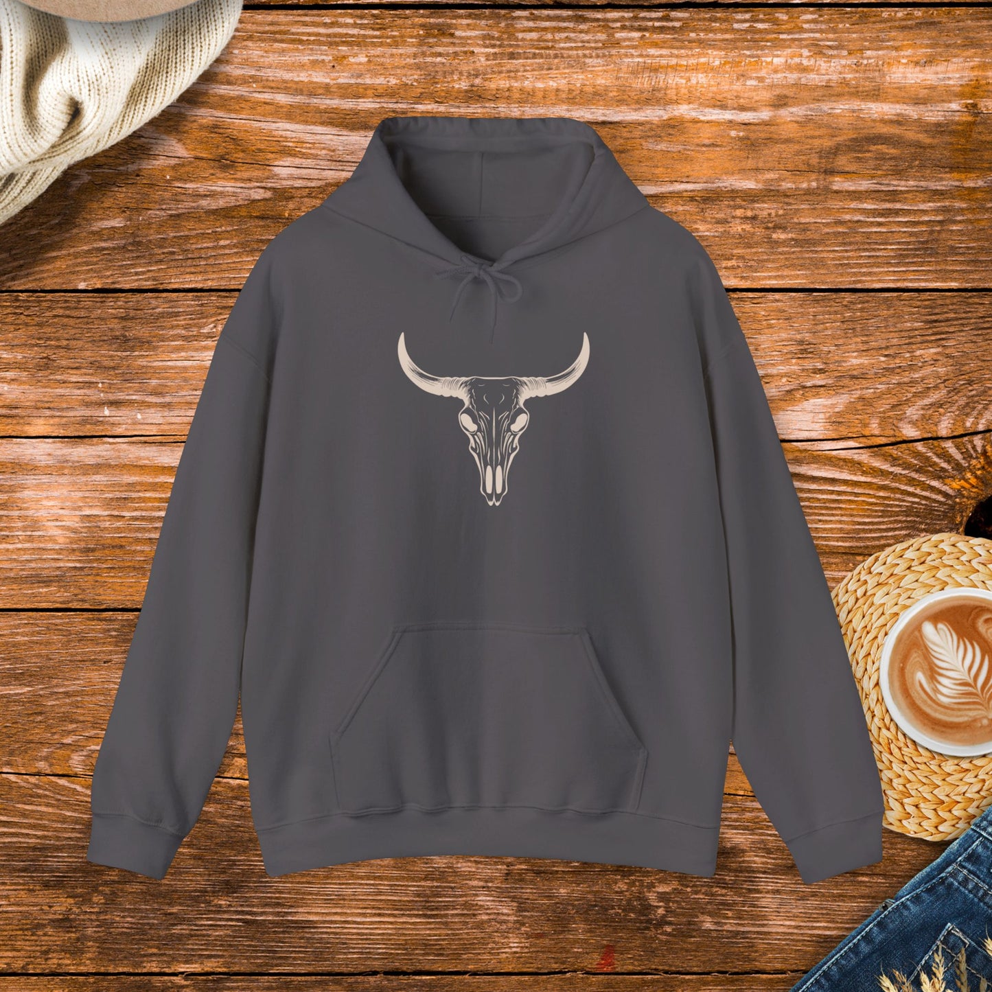 Bull skull sweatshirt, western style clothing, country style, rodeo sweatshirt.