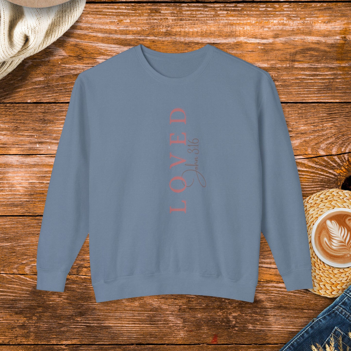 Loved John 3:16 Unisex Lightweight Crewneck Sweatshirt, inspirational message, God, Jesus, bible quote, NKJV