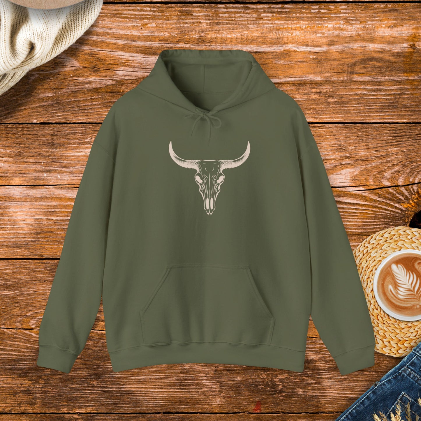 Bull skull sweatshirt, western style clothing, country style, rodeo sweatshirt.